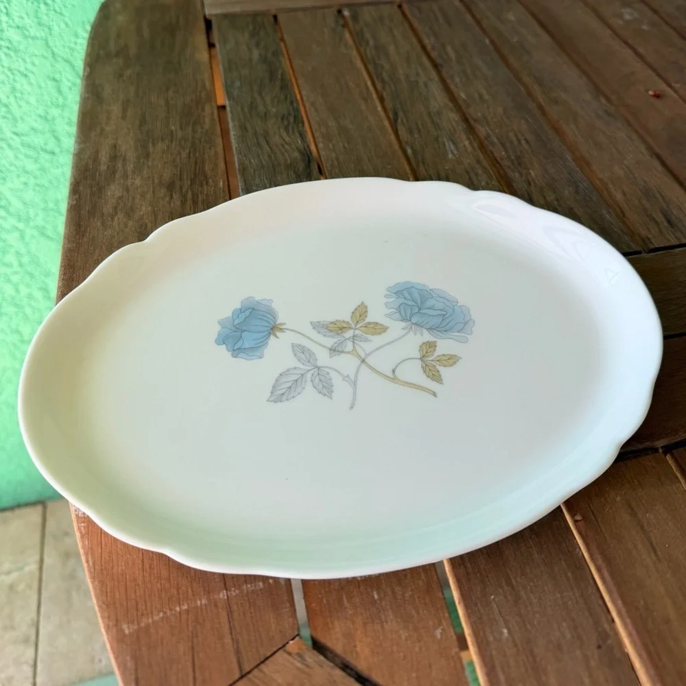 Vintage Wedgwood Ice Rose Oval Platter Blue Floral 9 1/2 X 6 3/4 1959-1987